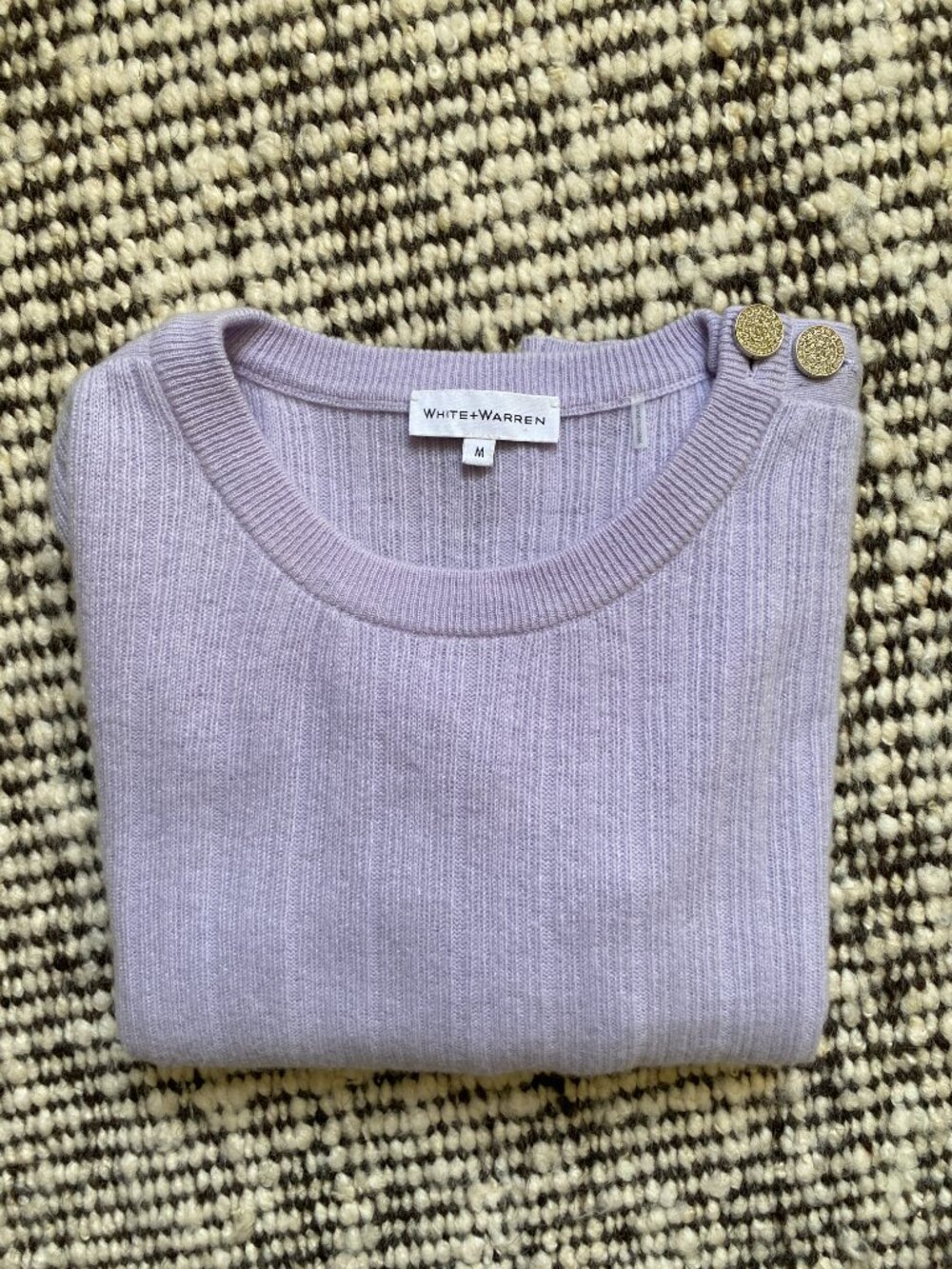 White + Warren Cashmere Rhinestone Button Pleated Sweater in Lilac - M